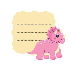 Animal sticky note.  Dinosaur paper memo pad. Reminder pad. Pink triceratops.