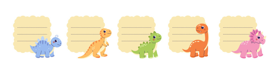 Animal sticky note set.  Dinosaurs paper memo pads collection. Сute childrens character. 