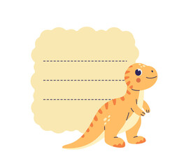 Animal sticky note.  Dinosaur paper memo pad. Reminder pad.
Сute childrens character. Tyrannosaurus.