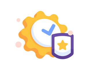 concept of protection, security, insurance, guarantee, safety procedures, safeguards. illustration of a shield with a star symbol and a gear with a check symbol. illustration concept design. graphic