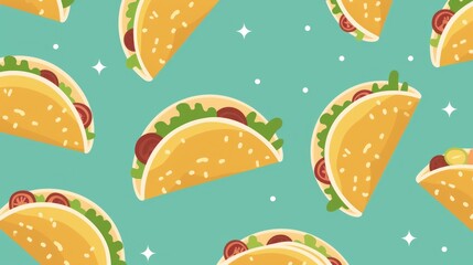 Taco Pattern on Teal Background