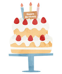 バースデーケーキの可愛い水彩風イラスト