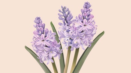 Illustrated in a straightforward and charming style the Hyacinth plant is depicted in a lovely lilac hue