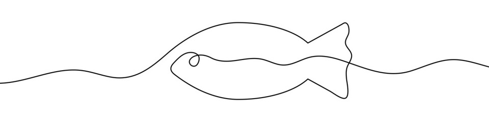 Continuous editable line drawing of fish. One line drawing of fish icon. Vector illustration. Fish icon in one line.