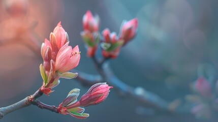 Blossoming buds in spring focused blur effect