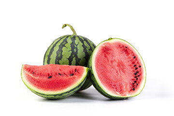 watermelon and watermelon slices isolated on white background.
