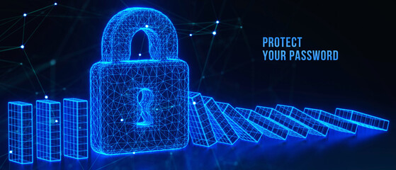 Secure internet access and personal information security. PROTECT YOUR PASSWORD. 3d illustration