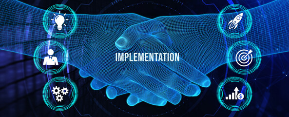 IMPLEMENTATION, web technology concept. Business, Technology, Internet and network concept. 3d illustration