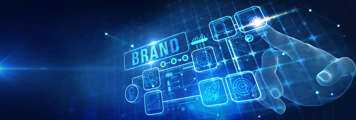 Brand development marketing strategy concept. Business, technology, internet and networking concept. 3d illustration