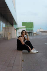 person sitting on the stairs