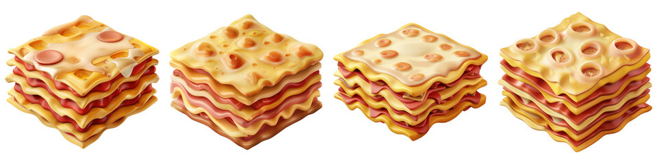 Set of Lasagne , ui app food, isolated on transparent png background. Generative ai