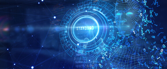 Standard quality control. Certification. Business, technology, internet and networking concept. 3d illustration