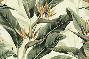 Vintage botanical illustration of tropical leaves in boho style. Design for cover, wallpaper, wrapper