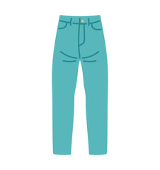 Fashion jeans trousers, modern jeans pants, denim fabric trousers, cotton clothes, casual women apparel with button and pockets, trendy slim leg wearing flat vector illustration.
