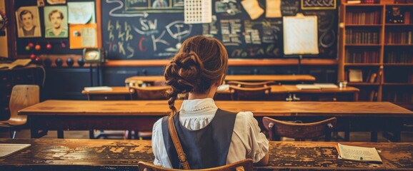 A Teacher In A Vintage Classroom, Exploring The Evolution Of Educational Practices Through The Ages