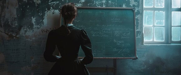 A Teacher In A Vintage Classroom, Exploring The Evolution Of Educational Practices Through The Ages