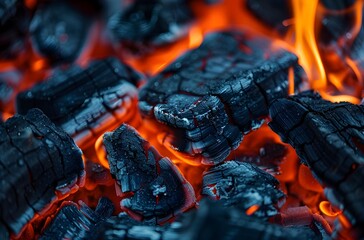 Closeup of burning flames, texture background, fire pattern, burning coal fire wallpaper, photo background
