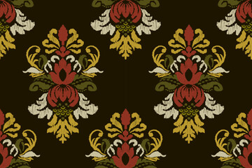Ikat floral paisley embroidery on black background.geometric ethnic oriental pattern traditional.Aztec style abstract vector illustration.design for texture,fabric,clothing,wrapping,decoration,carpet.