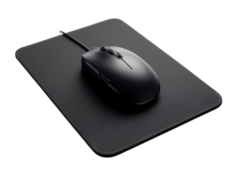 a black computer mouse on a mouse pad