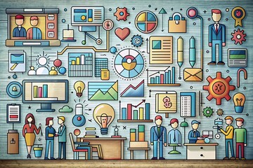 A colorful drawing of people