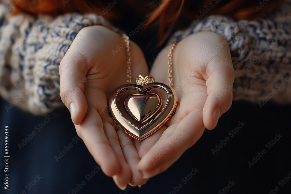 Wall mural cropped photo of someone holding a small heart locket,