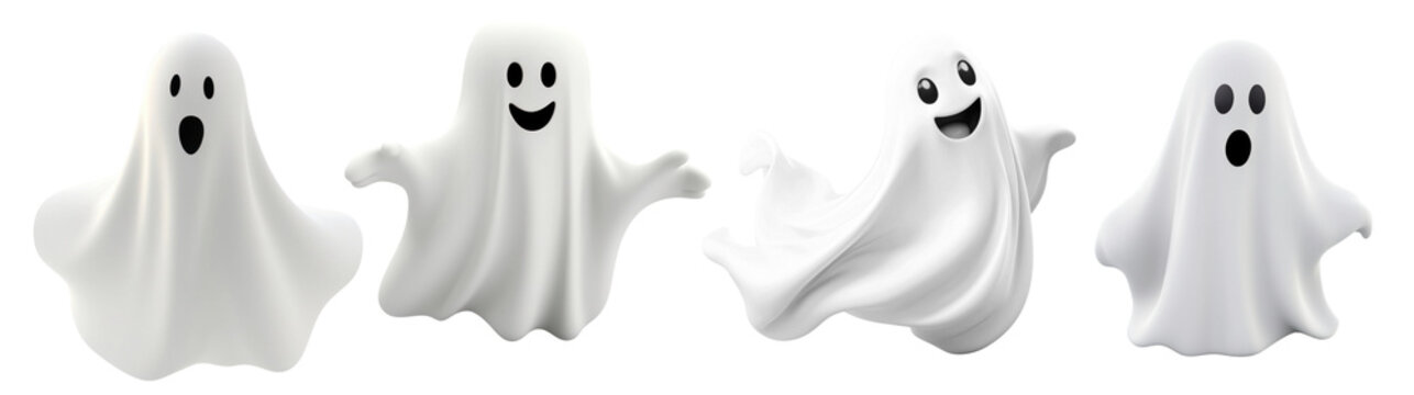 Halloween ghost png element set on transparent background