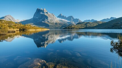 A beautiful lake with mountains in the background