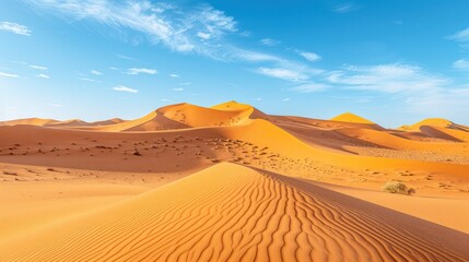 Fototapeta premium A stunning view of a desert landscape with rolling sand dunes and clear blue skies.