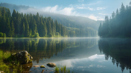 Fototapeta premium mist over the lake