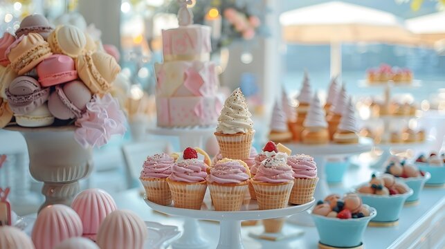 Elegant Dessert Table with Artful Ice Cream Creations for a Wedding