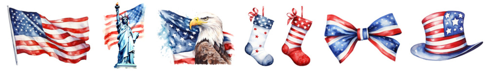 Fototapeta premium Celebration accessories patriotism png element set on transparent background
