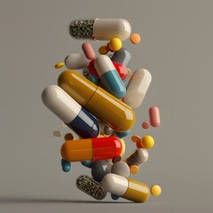 pil capsule stack i vertical Landscape, Medicine Banner, backdrop design concept, Cover, Drug background bokeh