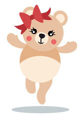 Cute teddy bear girl with bow jumping