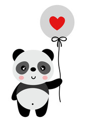 Obraz premium Cute panda holding a balloon with heart