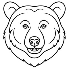 Grizzly bear head vector line art and silhouette illustration
