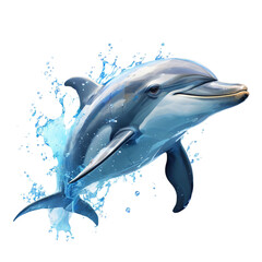 AI art captures a dolphin leaping gracefully out of the water, isolated against a white background
