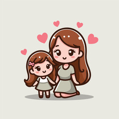 Cute Illustration Mom and Daughter Design
