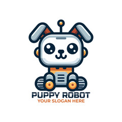 Cute Little Puppy Robot Logo Design