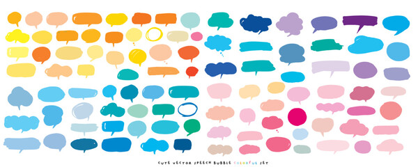 Cute vector speech bubble colorful set,Hand drawn set of speech bubbles with handwritten for book ,card, business, poster design. Vector illustration design for fashion fabrics, textile graphics