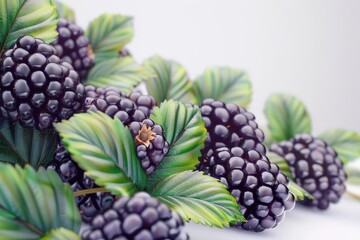 Fototapeta premium A realistic indoor blackberry bush, detailed blackberries and foliage, isolated on white background