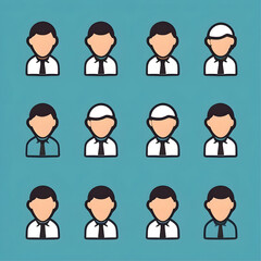 Fototapeta premium Diverse Workforce Icons: A vector illustration featuring a grid of diverse and inclusive male professionals, showcasing various ethnicities and backgrounds, ideal for representing modern workplaces. 