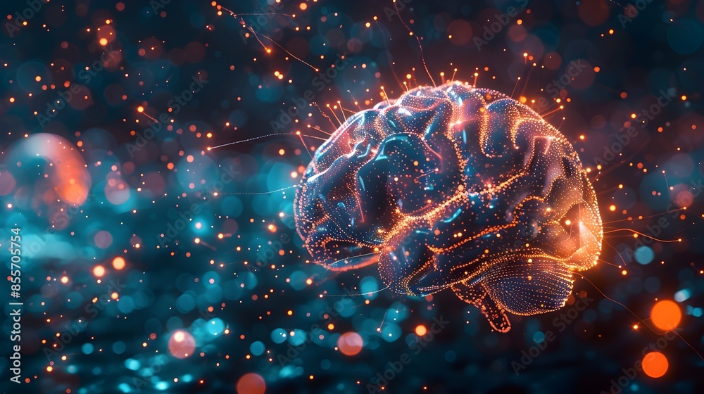 Poster vibrant neural network representing dynamic brain activity in abstract style