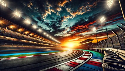 Obraz premium Race Track at Sunset with Colorful Sky