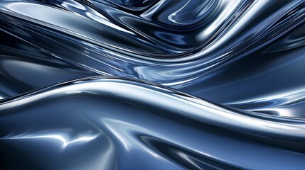 A captivating abstract artwork featuring metallic fluid forms in blue tones, creating a sleek and reflective visual effect.