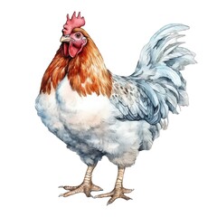Cute chicken watercolor illustration, animals and farm clipart