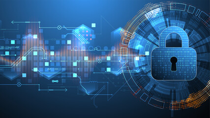 Secure digital background. Virtual confidential, programming protection. Hand drawn vector.