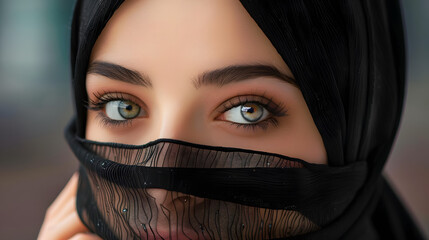Naklejka premium Close up portrait of beautiful muslim girl dressed in hijab