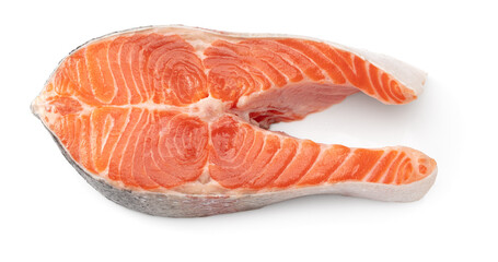 slice of raw fish, salmon, trout, steak, isolated on white background, clipping path