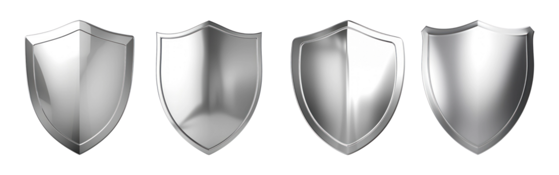 Shield shape 3D Chrome Material png on transparent background