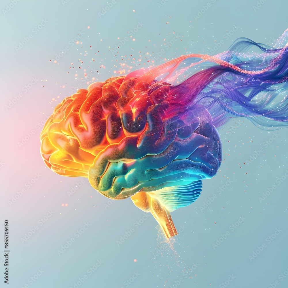 Poster vibrant and colorful pathways highlighting neural connections and cognitive functions of the brain